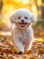 Delightful Puppy Running through Fall Leaves
