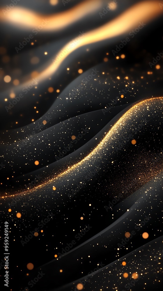 Poster abstract black and gold background with bokeh.