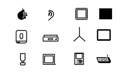 Simple flat design icons, communication and technology symbols, modern black and white vector illustrations, outline graphics
