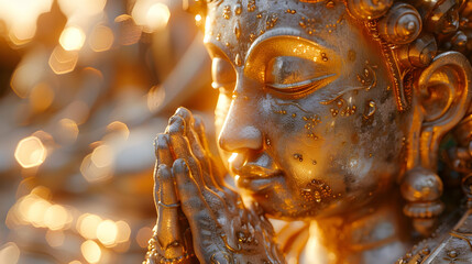 Obraz premium Golden Buddha Statue Closeup - 3D Illustration
