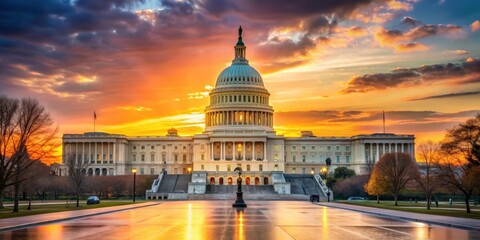 Fototapeta premium US Capitol building at sunset in Washington DC, USA, Capitol, building, architecture, sunset, Washington DC, landmark