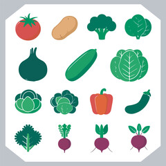 Set of vegetables black silhouette Carrot, potato, tomato, cucumber, onion, garlic, cauliflower, bell pepper, cabbage vector icon in white background.