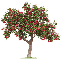 Apple Tree with Ripe Red Apples, Lush Green Leaves, Fertile Orchard, Nature Illustration, Fruit Bearing Tree, Gardening Art