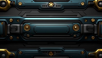 Futuristic Teal and Gold Tech Panel with Black Accents
