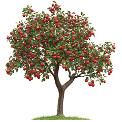 Apple Tree with Red Fruits, Full Bloom Apple Tree, Lush Greenery Apple Tree, Realistic Tree Illustration, Vibrant Apple Tree