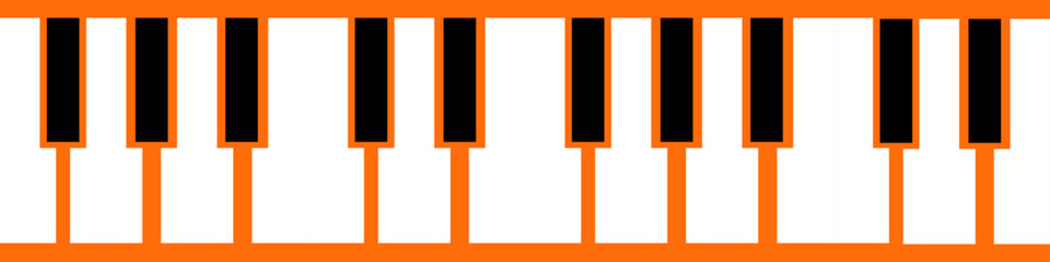 Piano keyboard on orange background, abstract musical element, vector illustration.