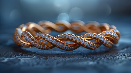 Naklejka premium Close-Up of a Diamond Encrusted Gold Ring on a Blue Background