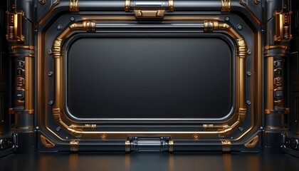 Black and Gold Sci-Fi Panel with a Blank Window
