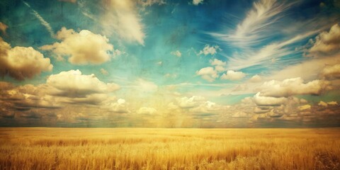 Fototapeta premium Vintage abstract texture of a field and sky, nostalgic, retro, aged, grunge, antique, weathered, rustic, countryside