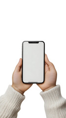 Phone Mockup Held by Hands, Digital Display Background, Smartphone Screen Isolated, Mobile Device Hold, Blank Phone Screen Template