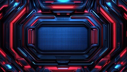Futuristic Abstract Background with Red and Blue Neon Lights