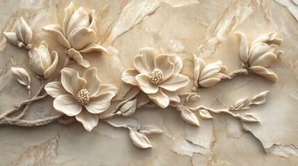 This stunning basrelief sculpture features intricately carved flowers, adding a classic, timeless touch to any space while showcasing exceptional craftsmanship and elegance in design