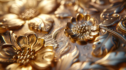 Golden Floral Embossed Texture - 3D Illustration