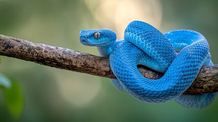 blue viper snake on a branch