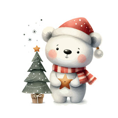 bear .watercolor illustration of bear for new year and christmas. christmas card poster