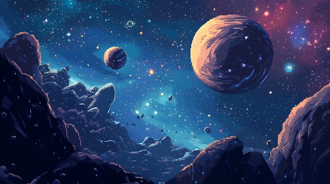galaxy space with planet pixel style