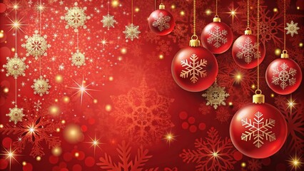 Vibrant red Christmas background with snowflakes and ornaments, festive, holiday, red, Christmas, background