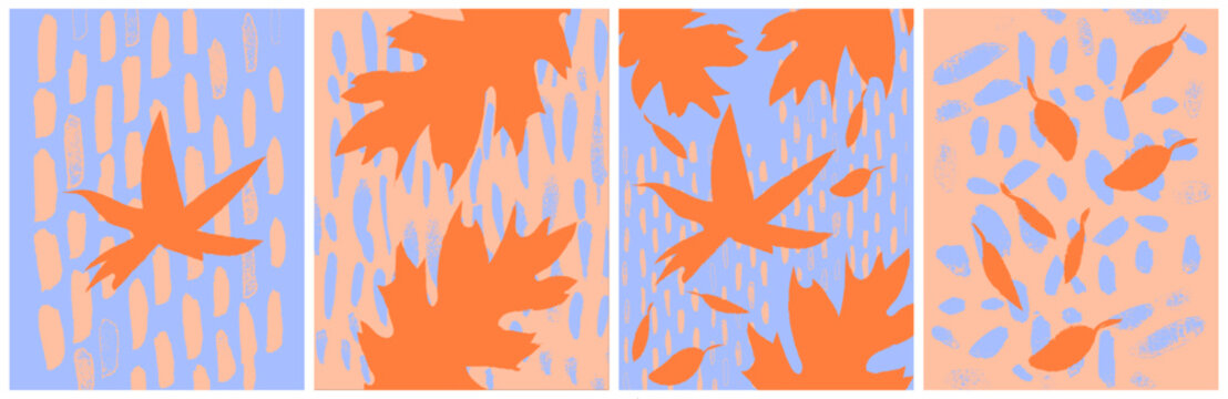 Modern Fall Autumn Vector Postcards Set Background Grunge Pastel Colors with an Urban design orange green purple