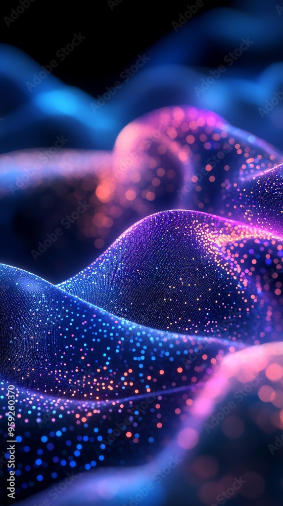 Poster abstract colorful glowing particles background.