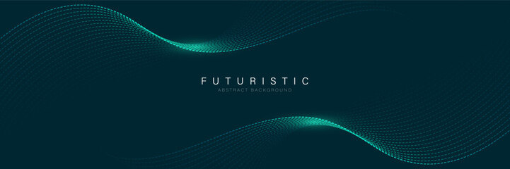 Futuristic abstract background with flowing particles wave. Shiny moving lines design element. Digital future technology concept. Suit for banner, website, business, corporate, cover, brochure