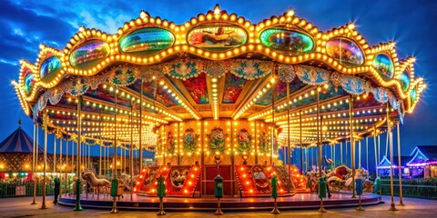 Oktoberfest carousel ride with brightly colored lights and festive decorations , Oktoberfest, carousel, ride