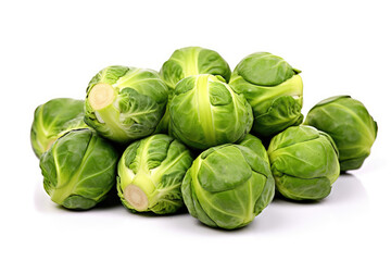 Fototapeta premium A pile of fresh Brussels sprouts displays their vivid green hue and tight leaves, emphasizing their organic nature and nutritional value, perfect for healthy meals. 