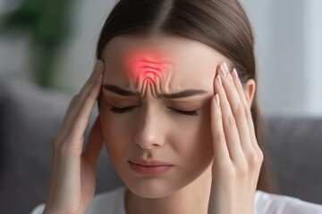 Fototapeta premium Close-Up Portrait of a Woman Suffering from a Headache