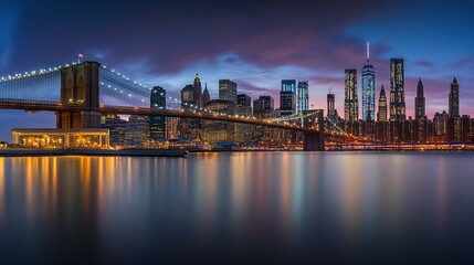Fototapeta premium Brooklyn Bridge and Manhattan Skyline at Dusk