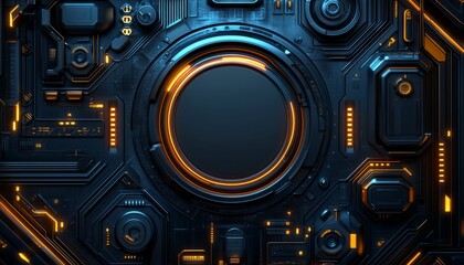 Fototapeta premium Futuristic Abstract Technology Panel with Glowing Orange Lines