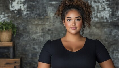 Fototapeta premium Confident Plus Size Woman Embracing Her Beauty and Body Positivity, Self-Love, Empowerment, and Acceptance, Celebrating Curves and Diversity