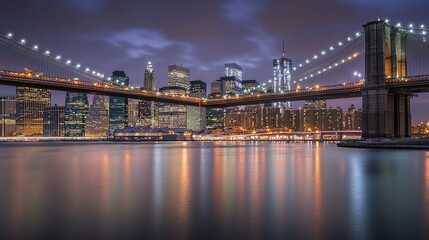 Fototapeta premium Brooklyn Bridge and Manhattan Skyline at Night