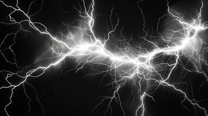 Abstract lightning bolts on dark background, electric energy concept, striking white lightning, dramatic storm, powerful light effect, thunderstorm electricity, high voltage display