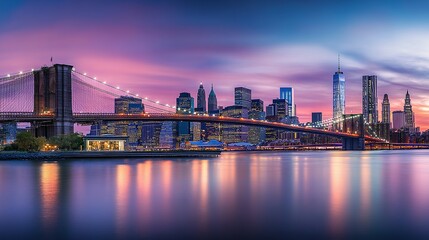 Obraz premium The Brooklyn Bridge at Dusk with a Stunning Manhattan Skyline