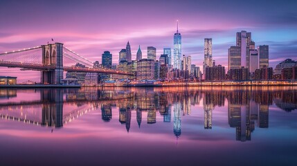 Brooklyn Bridge and Manhattan Skyline at Sunset