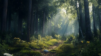 Obraz premium forest landscape in the morning sun