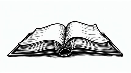 A book is open to a page with a black and white illustration of a book