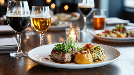 Enjoy a delicious gourmet meal paired with craft beers in a cozy and inviting restaurant setting
