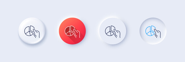 Pie chart line icon. Neumorphic, Red gradient, 3d pin buttons. Presentation graph sign. Market analytics symbol. Line icons. Neumorphic buttons with outline signs. Vector