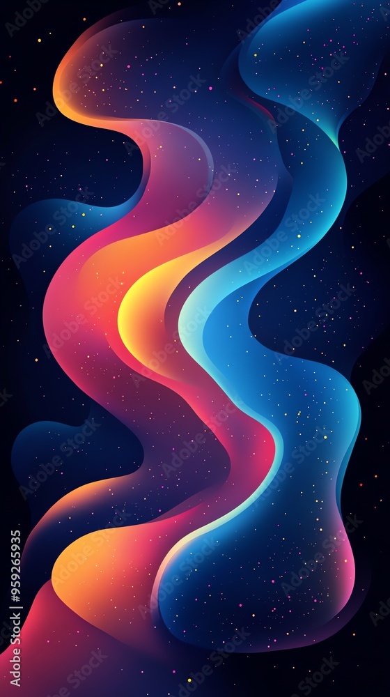 Poster abstract colorful wavy background with scattered lights.