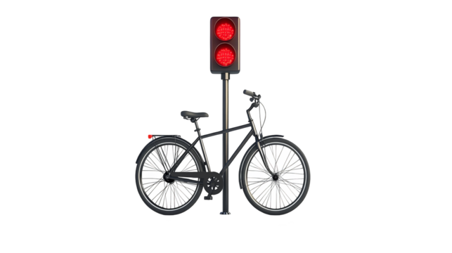 Bicycle at a Red Light in Front of a Pixelated Wall