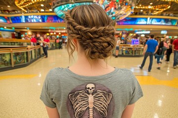 Obraz premium Young Woman with Braided Hair in a Shopping Mall