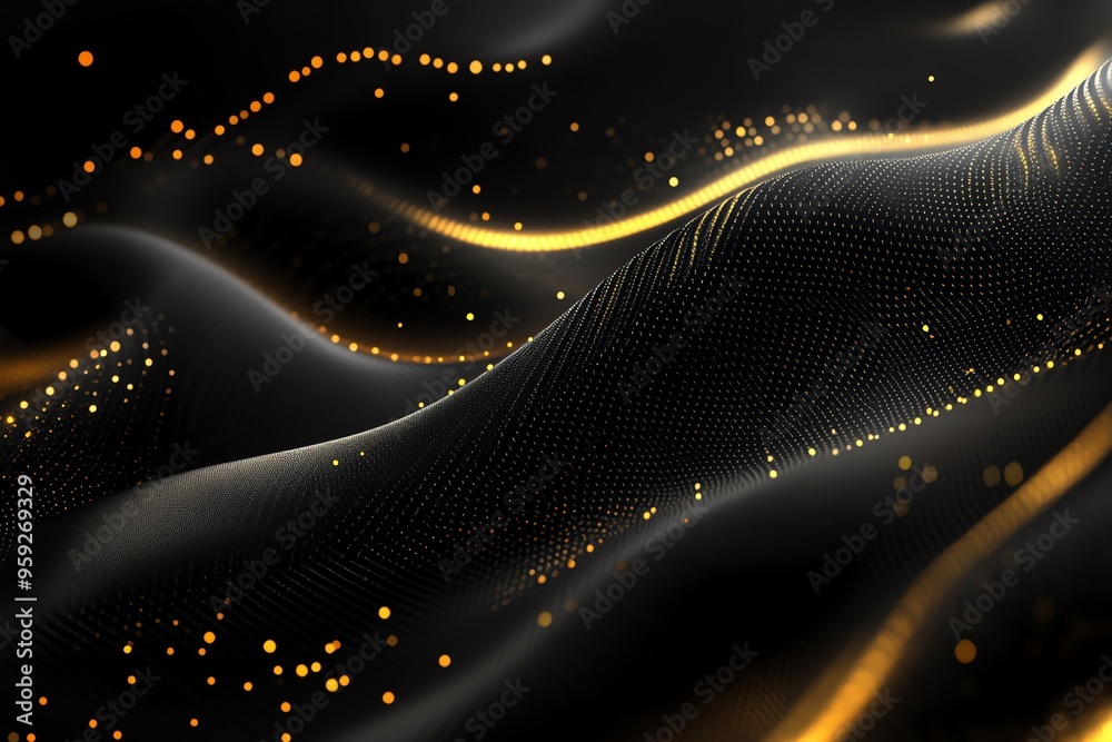 Poster abstract dark background with golden lights.