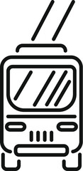 Simple line icon of an electric trolleybus driving forward, viewed from the front