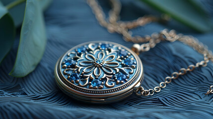Naklejka premium Blue Gemstone Necklace with Floral Design