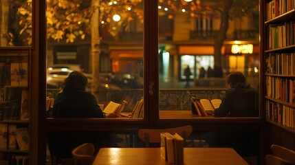 Cozy coffee in the evening, reading in the café