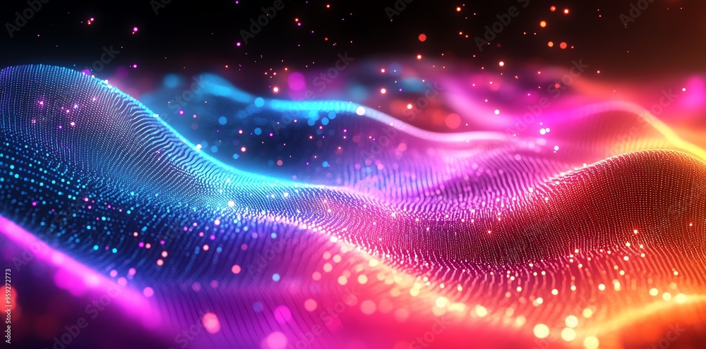 Poster abstract digital wave with colorful lights.