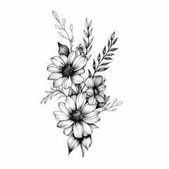 flower, draw, vector, black art, tattoo style, tattoo, floral, illustration, pattern, leaf, nature, vintage, drawing, sketch, plant, design, art, decoration, branch, rose, blossom, element, black, wed