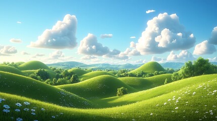3d cartoon green hills landscape