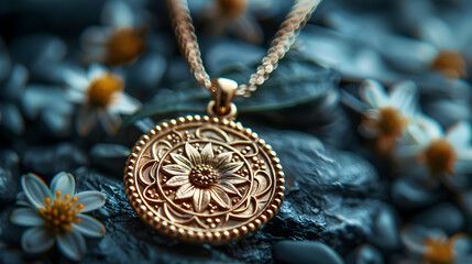 Golden Flower Pendant Necklace Illustration