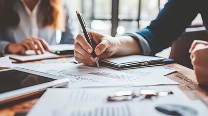 Experienced attorney consulting with a client at a prestigious law firm, discussing and reviewing legal matters in detail. The scene captures the professional and serious nature of the consultation
